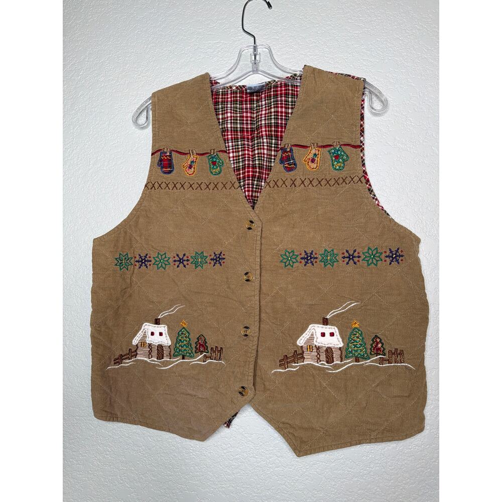 Artisan-Made Brown Corduroy Quilted Folk Art Vest Women’s XL Fully Lined